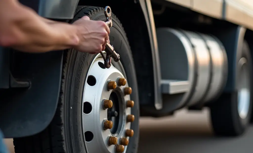Technician changing a tire on the roadside